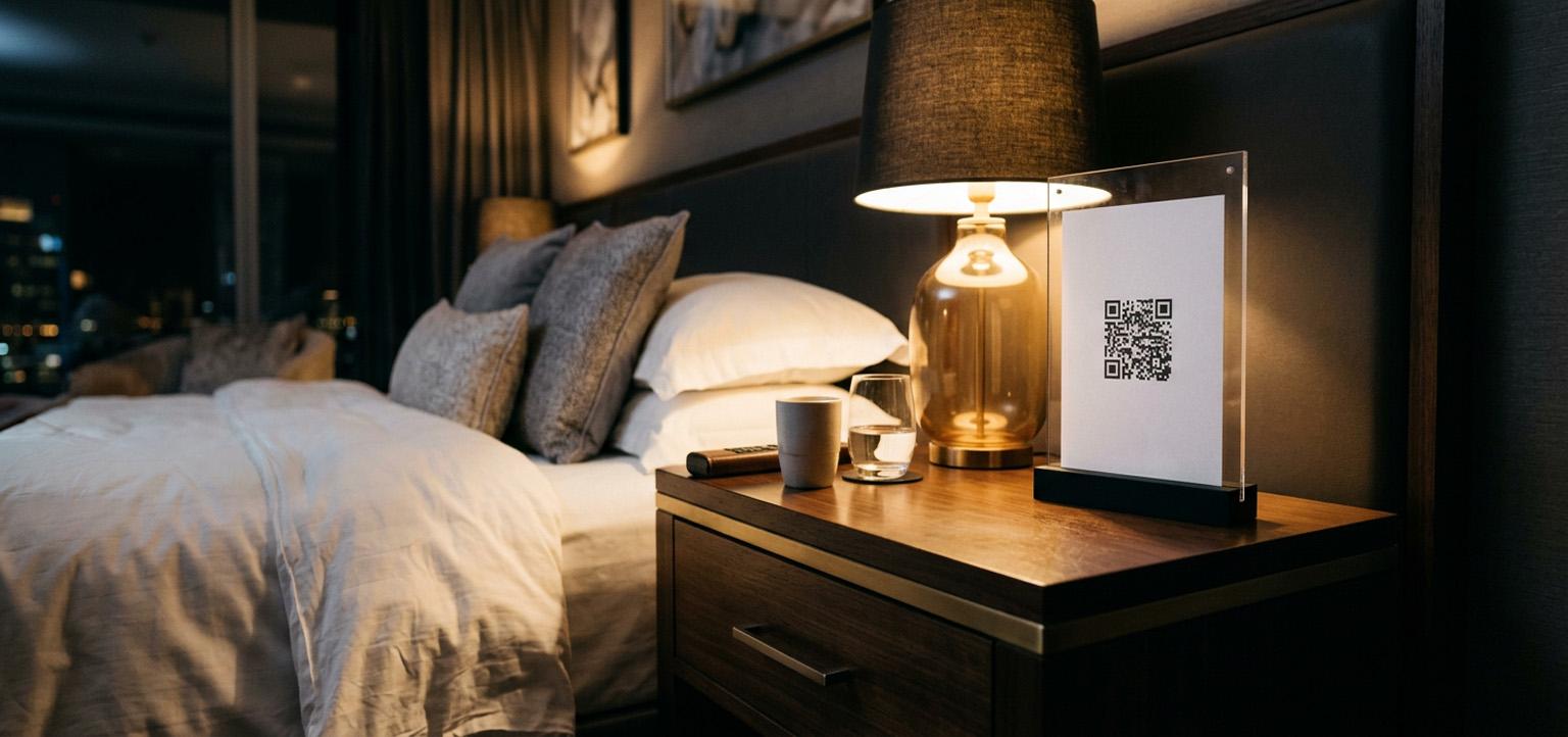Quarto de hotel com QR code