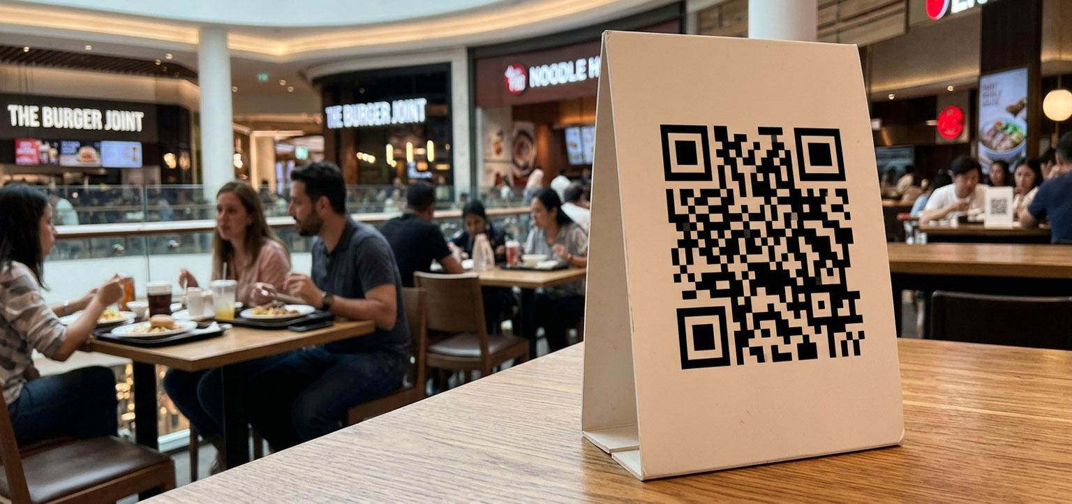 Mesa de restaurante com display de QR code
