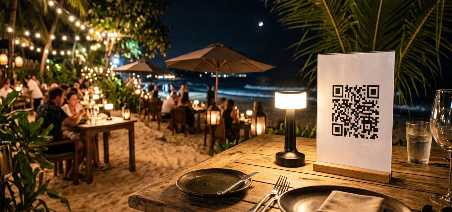 Mesa de restaurante com display de QR code